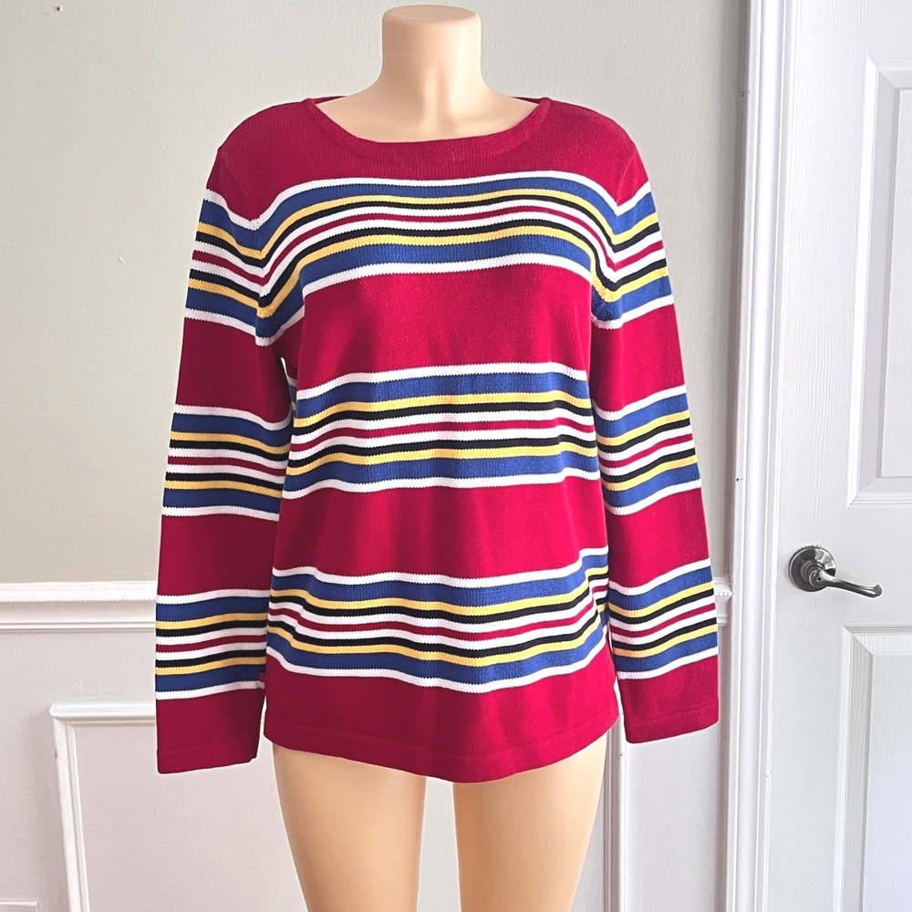 LAUREN RALPH M Prep Sweater Women's Red‎ Blue Yellow White Striped Cotton